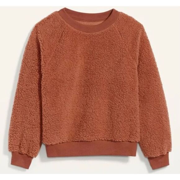 Old Navy burnt orange Sherpa crewneck sweater small - Picture 1 of 9